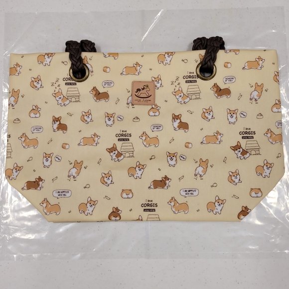 Waterproof Corgi Woven Tote Shoulder Bag - Picture 8 of 13